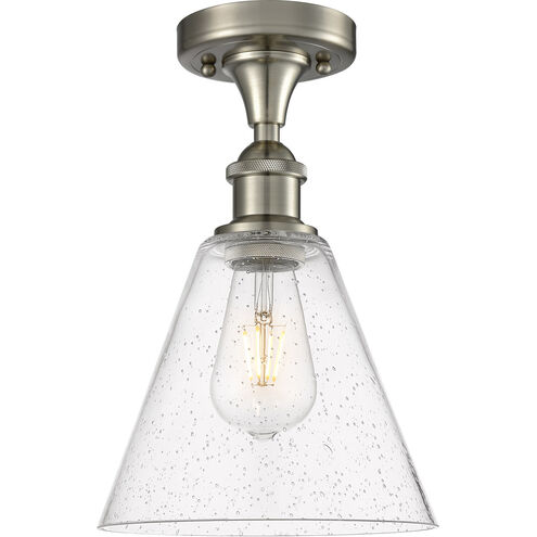 Ballston Cone LED 8 inch Brushed Satin Nickel Semi-Flush Mount Ceiling Light in Seedy Glass