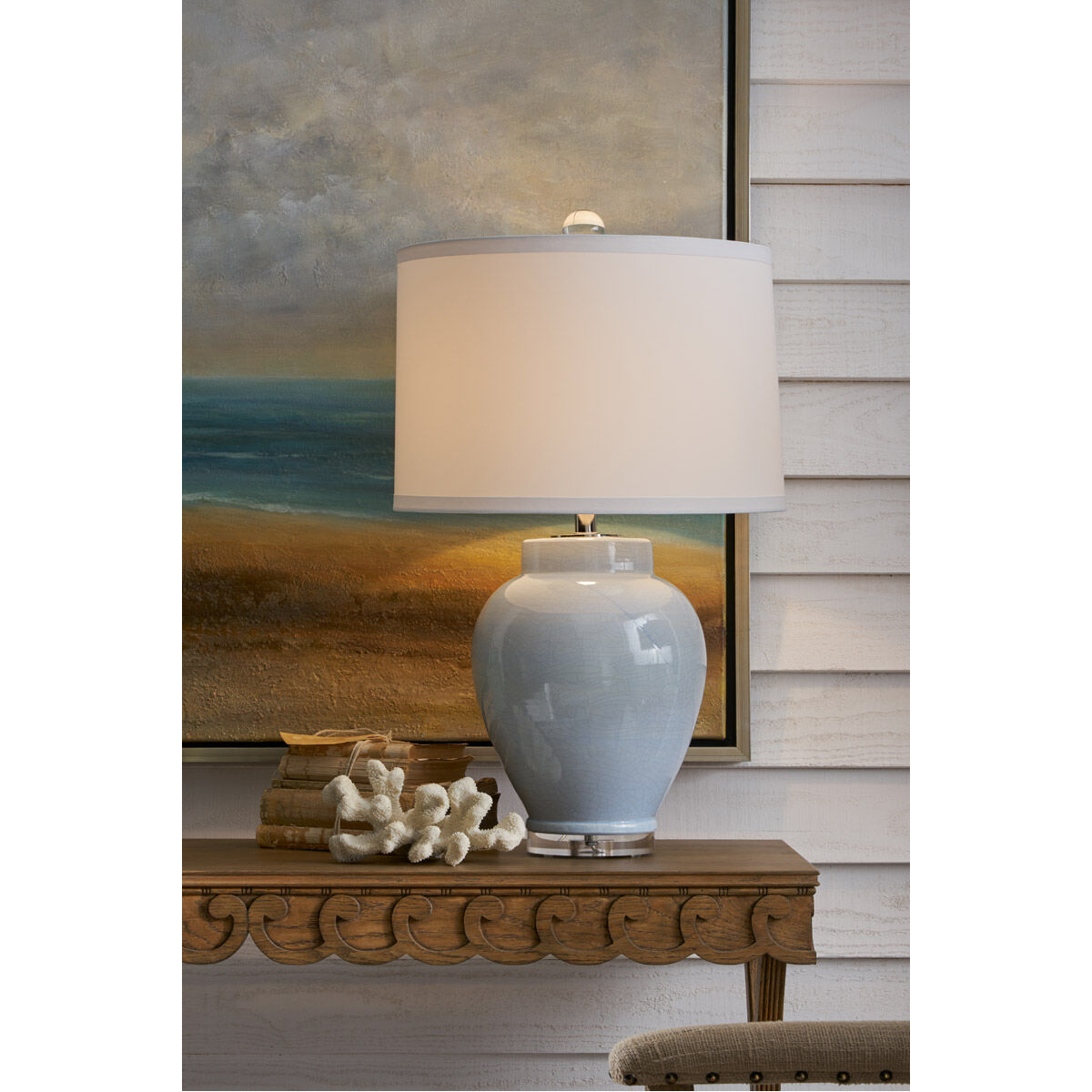 Vietri 30 inch 100 watt Hand Sculpted/Cloud Blue Crackle Glaze Table Lamp Portable Light