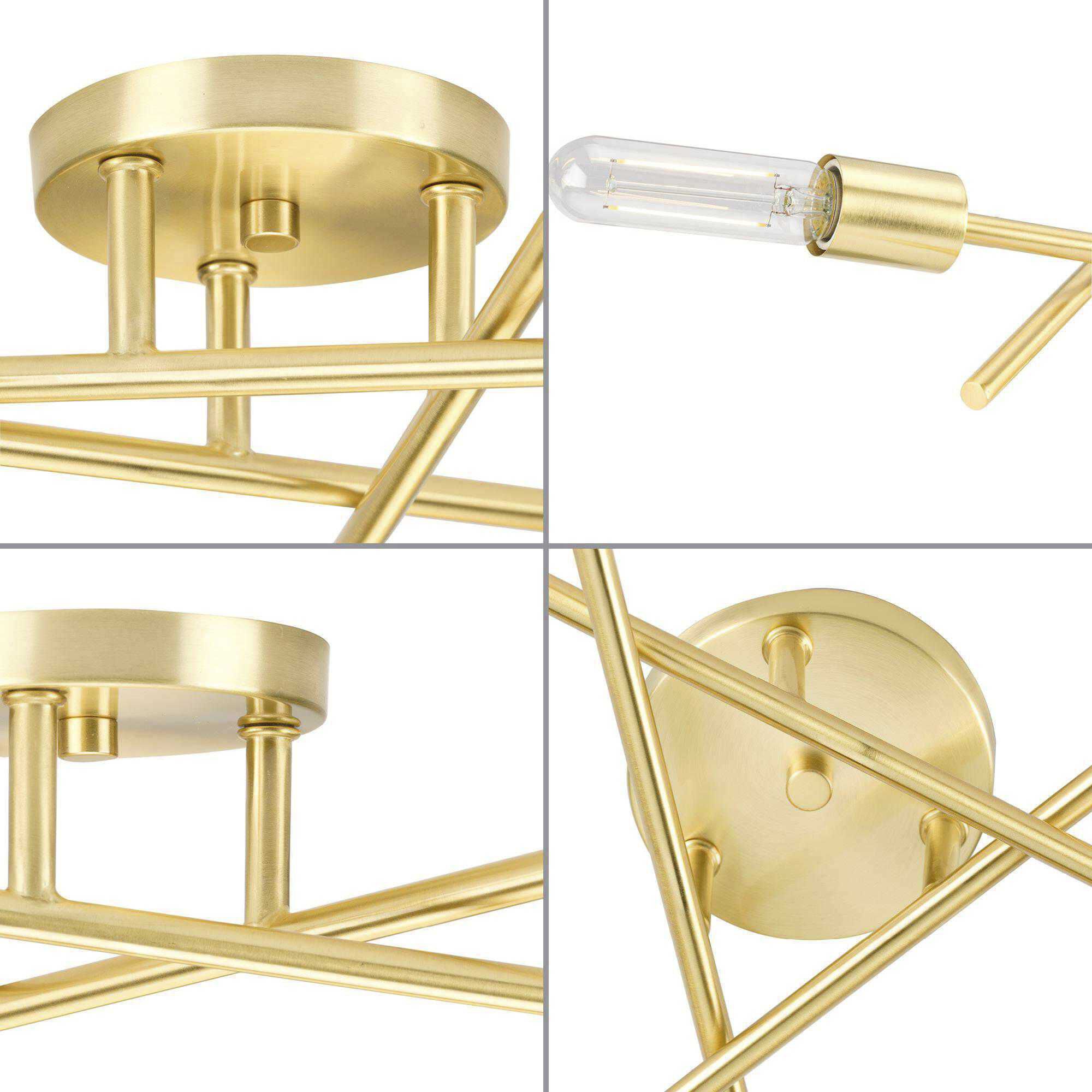 Astra 3 Light 18 inch Satin Brass Semi-Flush Mount Ceiling Light, Design Series