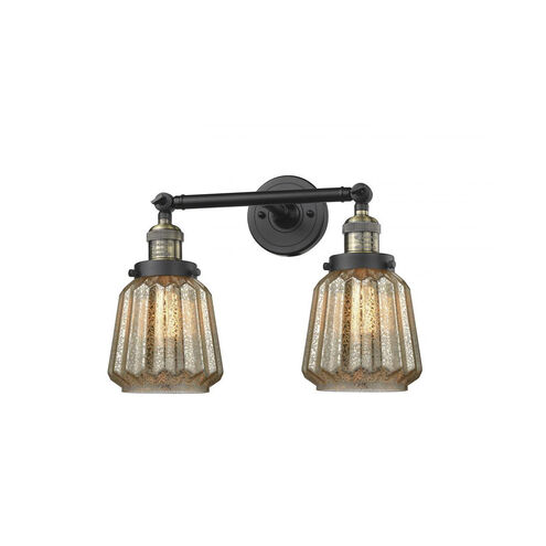 Franklin Restoration Chatham LED 16 inch Black Antique Brass Bath Vanity Light Wall Light in Mercury Glass, Franklin Restoration