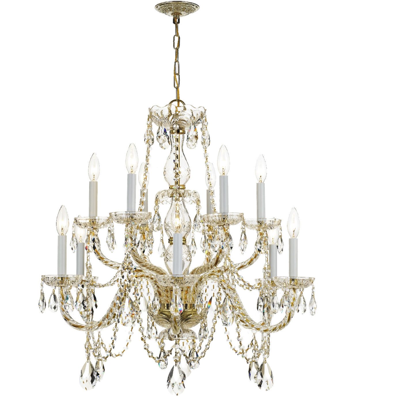 Traditional Crystal 12 Light 31 inch Polished Brass Chandelier Ceiling Light in Clear Swarovski Strass