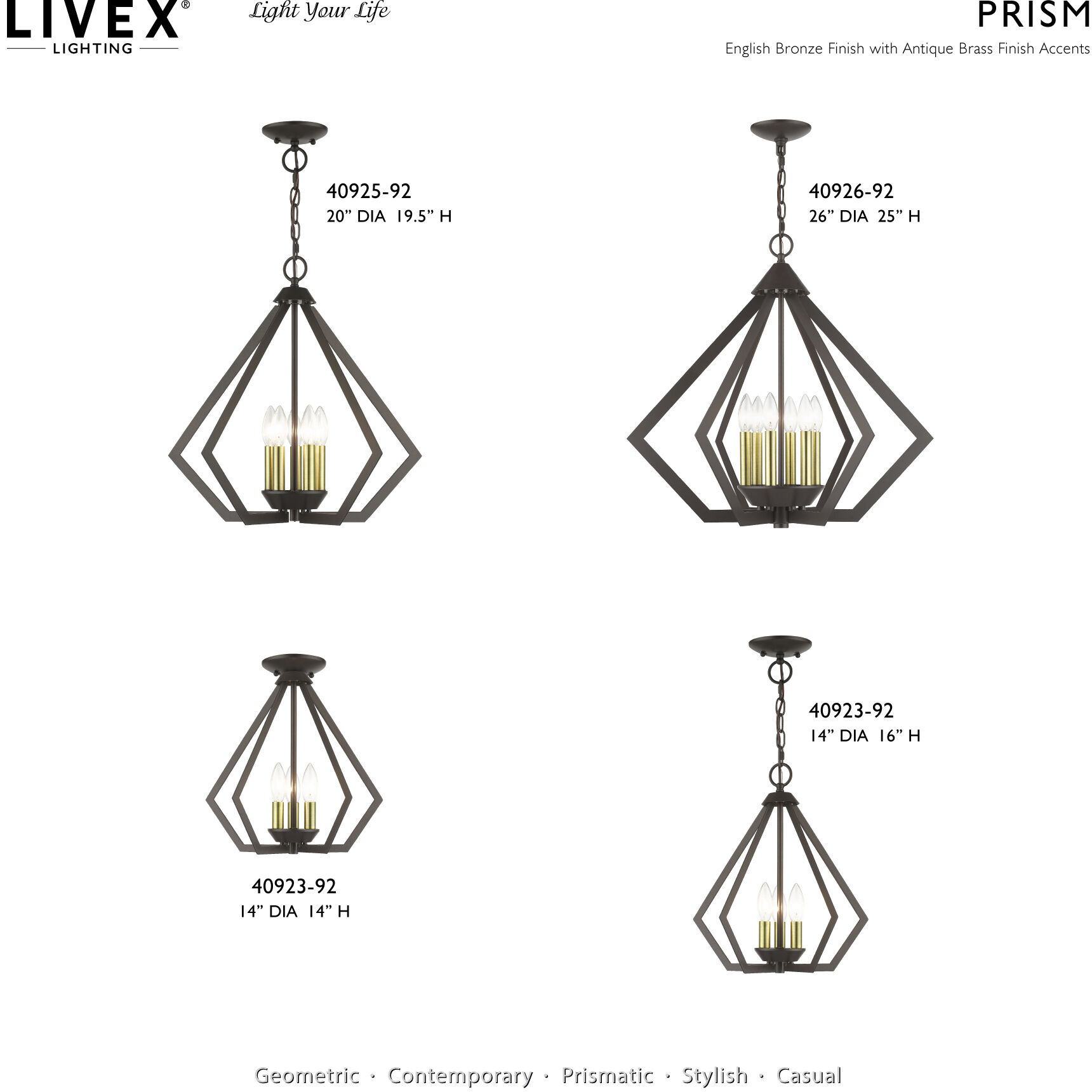 Prism 6 Light 26 inch English Bronze with Antique Brass Finish Accents Chandelier Ceiling Light