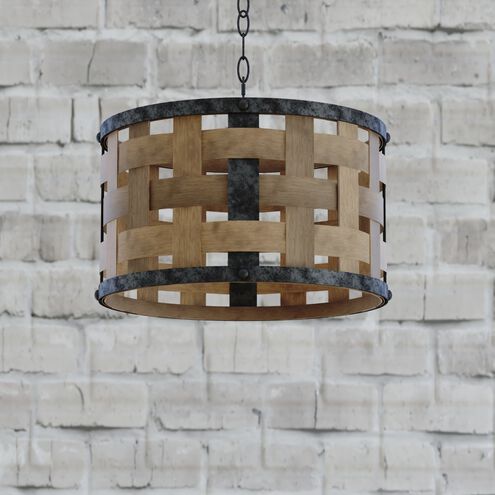 Norwood 1 Light 16 inch Vintage Steel and Distressed Wood Pendant Ceiling Light