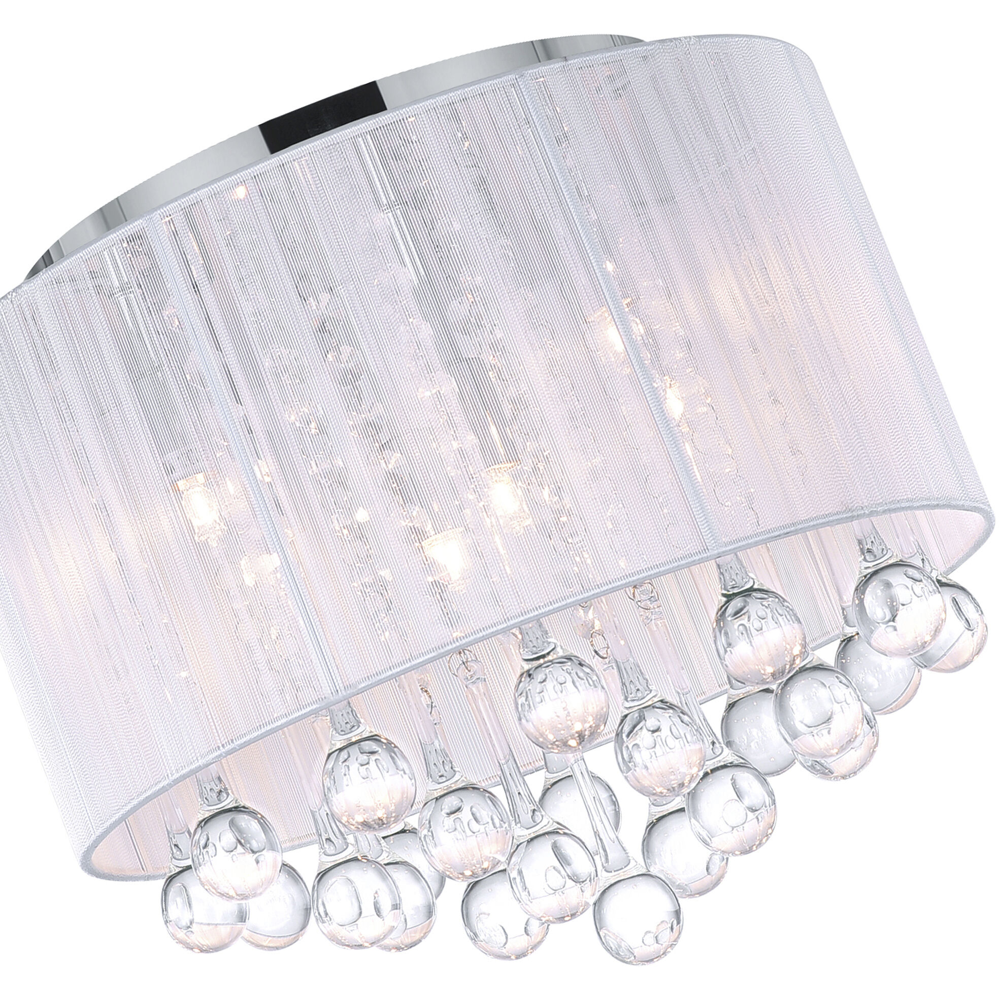 Water Drop 6 Light 14 inch Chrome Drum Shade Flush Mount Ceiling Light in White