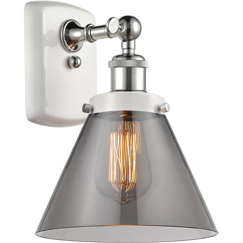 Ballston Large Cone 1 Light 8 inch White and Polished Chrome Sconce Wall Light in Plated Smoke Glass