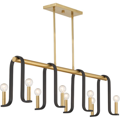 Archway 8 Light 38 inch Black with Warm Brass Accents Linear Chandelier Ceiling Light