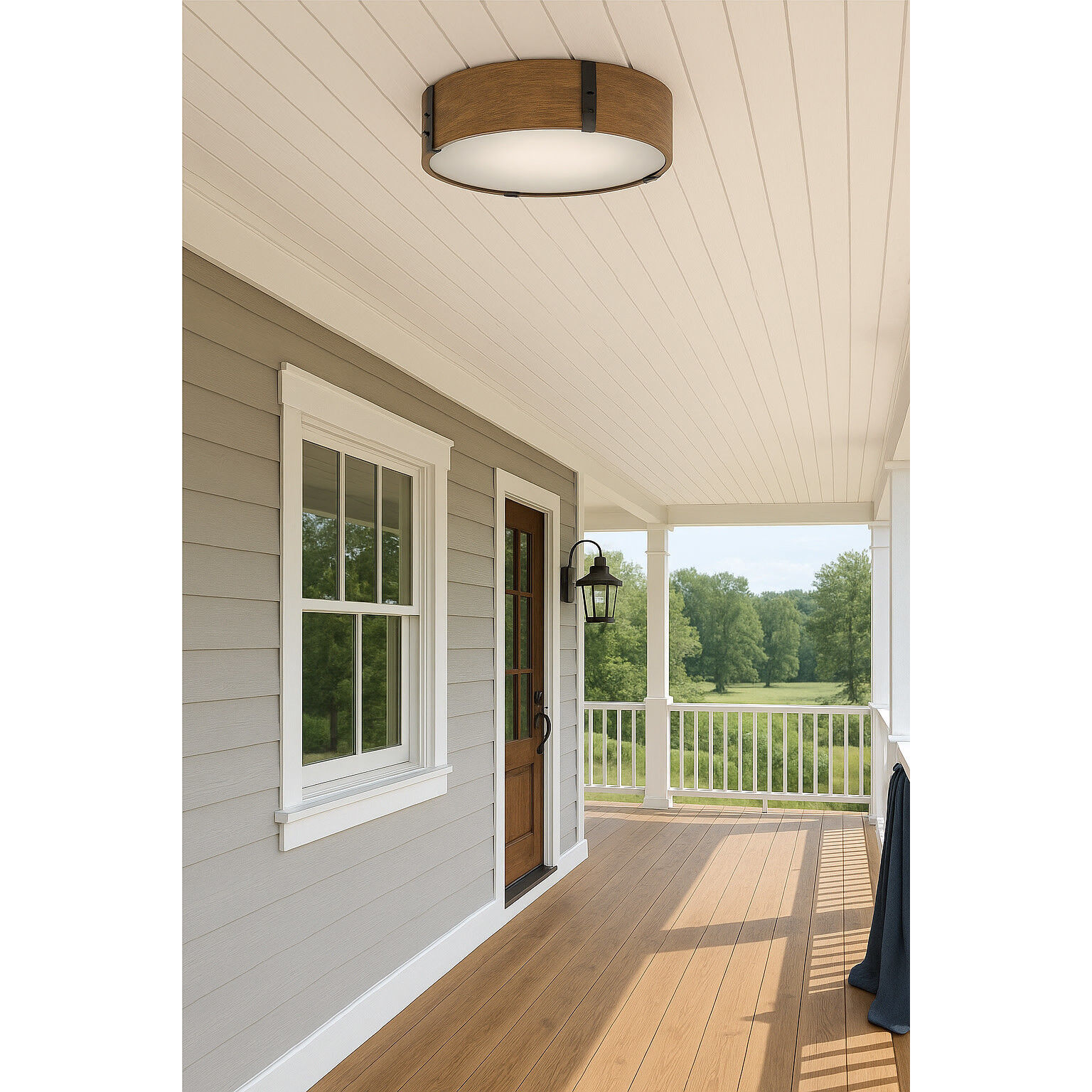 Open Air Sawyer 3 Light 15 inch Sequoia with Iron Rust Outdoor Flush Mount in Non-LED