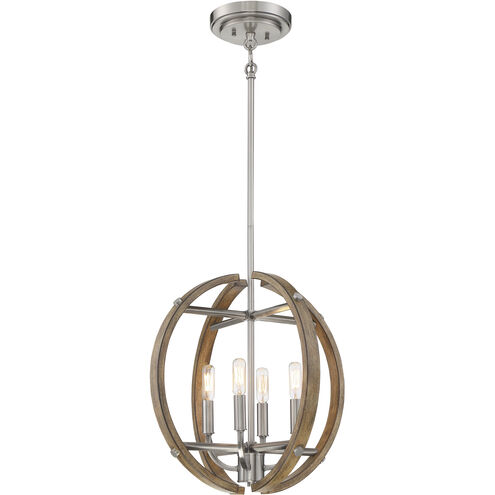 Country Estates 4 Light 17 inch Sun Faded Wood/Brushed Nickel Pendant Ceiling Light