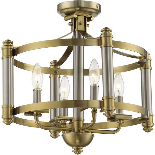 Stanza 4 Light 18 inch Brushed Polished Nickel / Satin Brass Semi Flush Ceiling Light