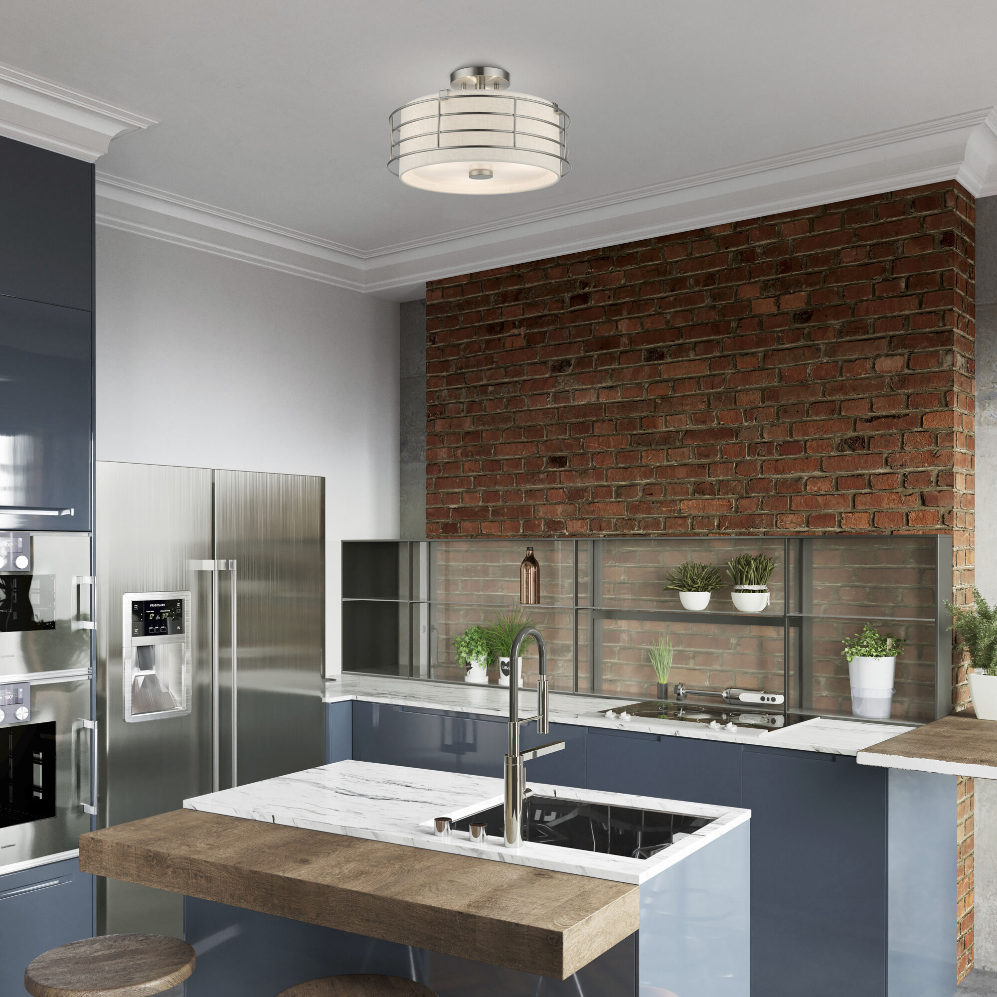 Blanchard 3 Light 15 inch Brushed Nickel Semi Flush Mount Ceiling Light, Large