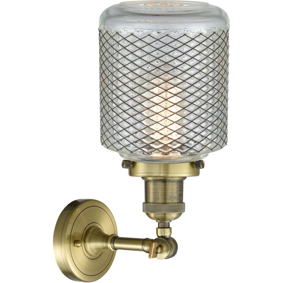 Franklin Restoration Stanton LED 6 inch Antique Brass Semi-Flush Mount Ceiling Light in Clear Wire Mesh Glass, Franklin Restoration