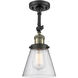 Franklin Restoration Small Cone 1 Light 6 inch Black Antique Brass Semi-Flush Mount Ceiling Light in Seedy Glass, Franklin Restoration