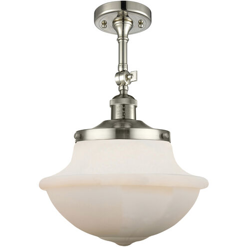 Franklin Restoration Large Oxford LED 12 inch Polished Nickel Semi-Flush Mount Ceiling Light in Matte White Glass, Franklin Restoration