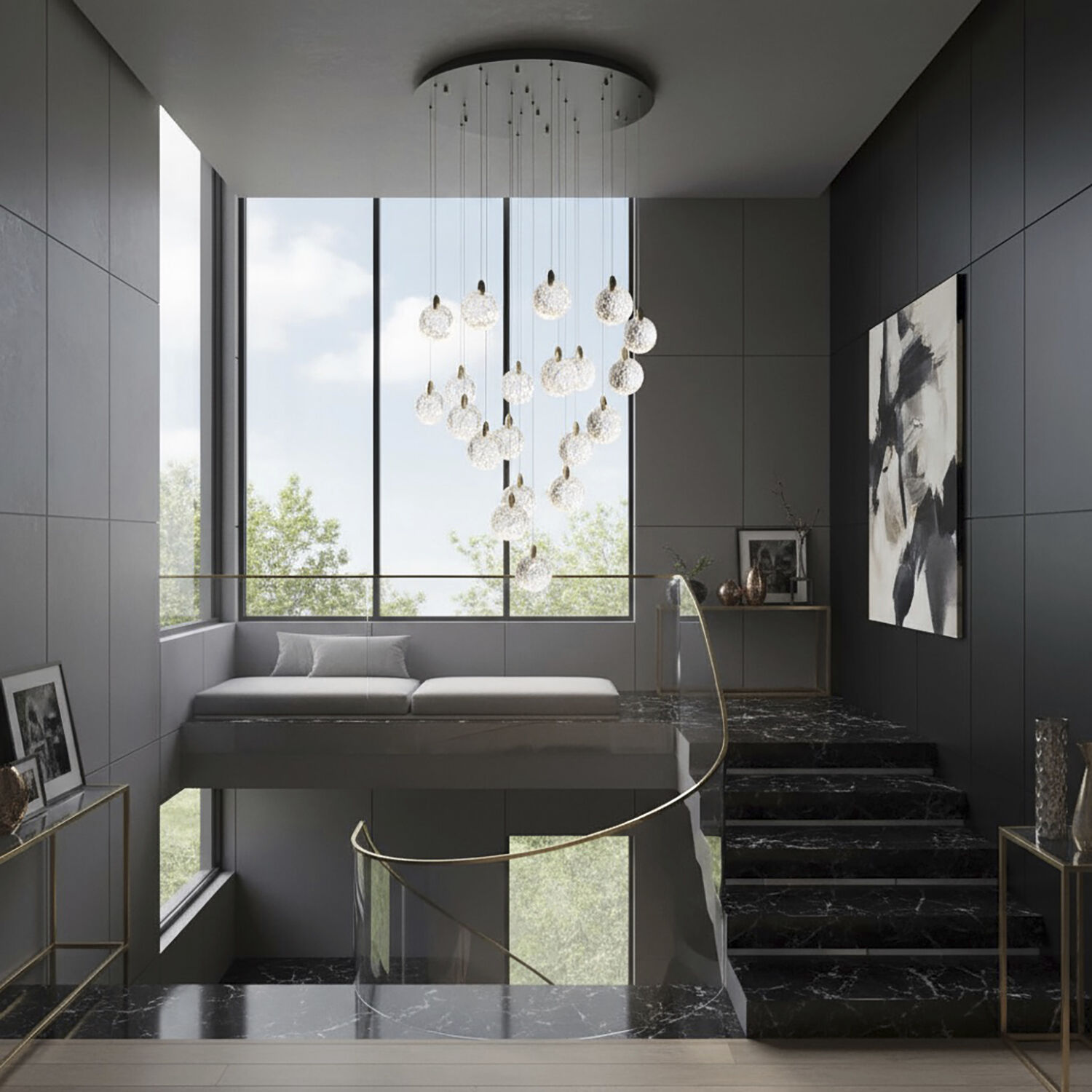 Snowflake LED 31.5 inch Matte Black and Satin Brass Chandelier Ceiling Light