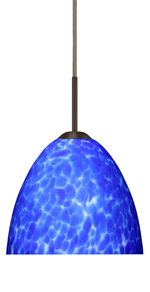 Sasha Ii 1 Light Bronze Pendant Ceiling Light in Incandescent, Blue Cloud Glass