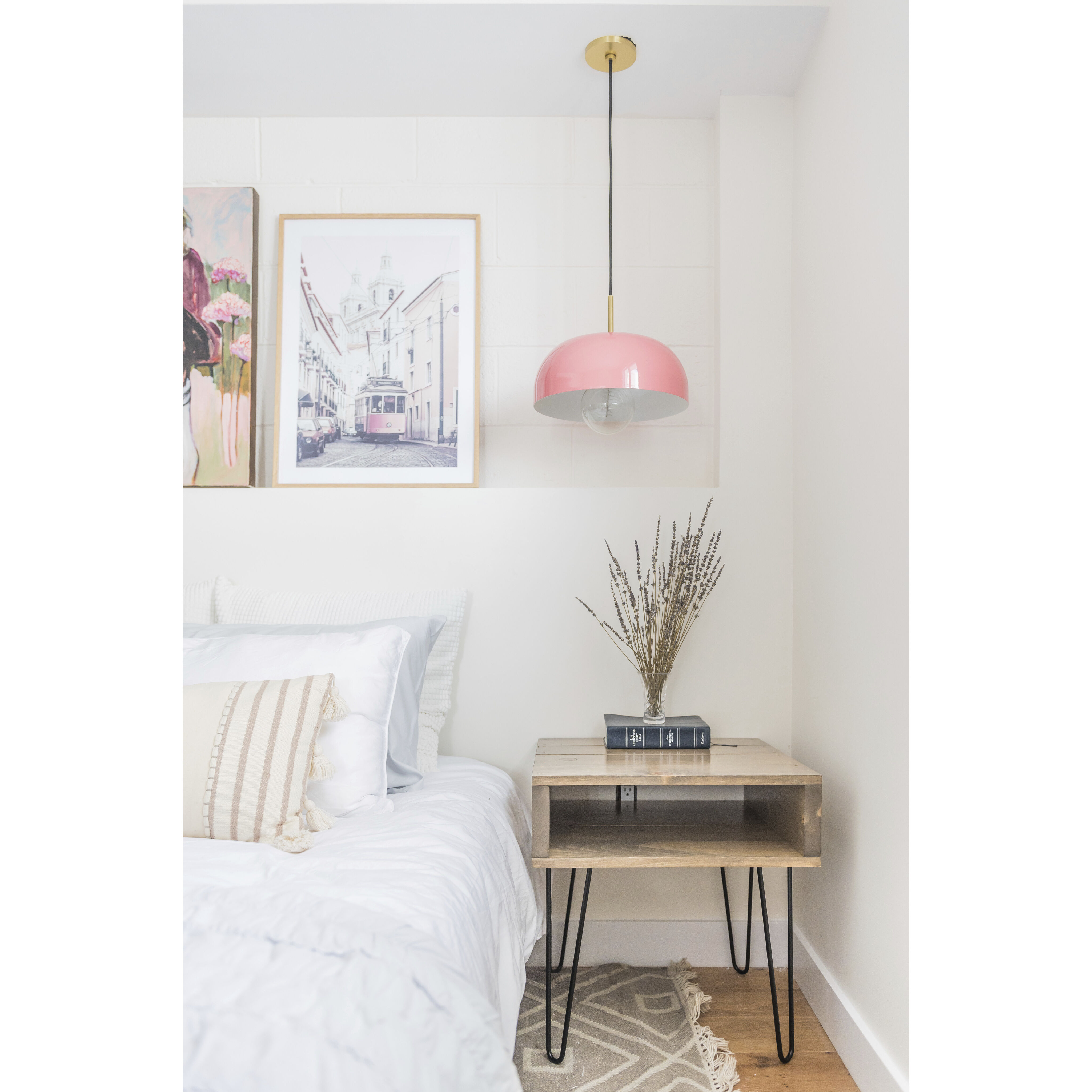 Avery 1 Light 14 inch Aged Brass Pendant Ceiling Light in Aged Brass and Pink