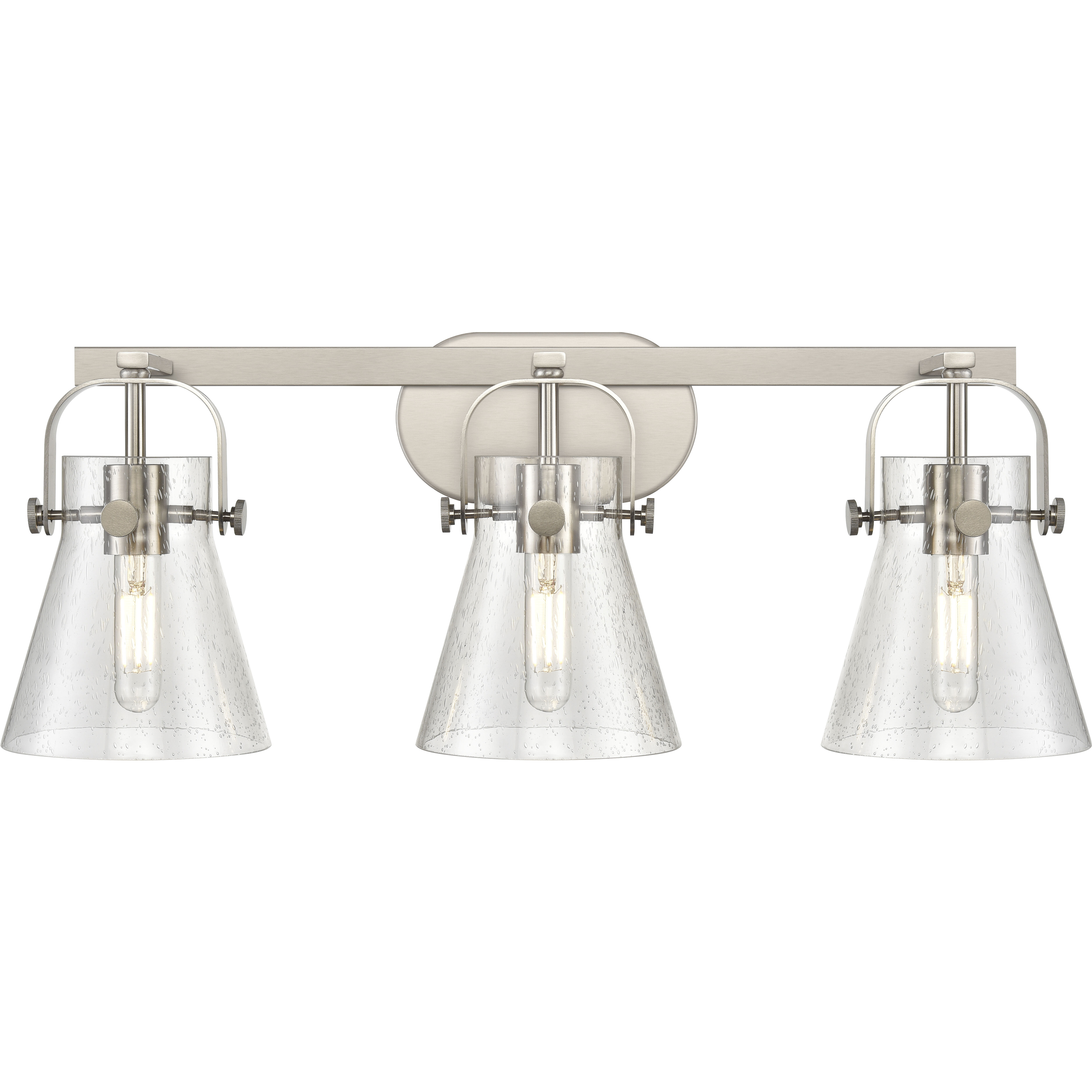 Pilaster II Cone 3 Light 26.5 inch Satin Nickel Bath Vanity Light Wall Light in Seedy Glass