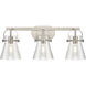 Pilaster II Cone 3 Light 26.5 inch Satin Nickel Bath Vanity Light Wall Light in Seedy Glass