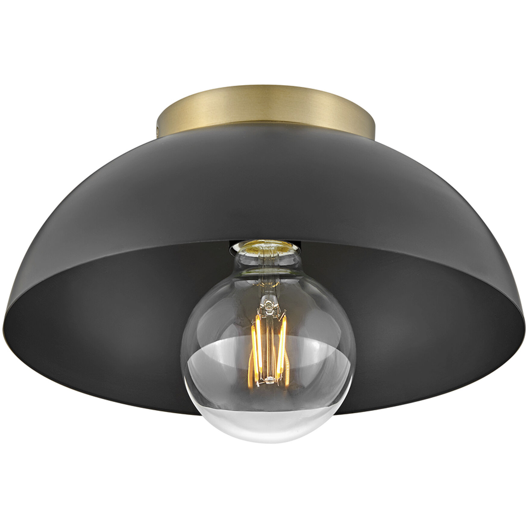 Stu LED 11 inch Black Foyer Light Ceiling Light in Black with Lacquered Brass, Flush Mount