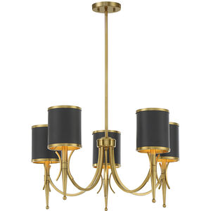 Quincy 5 Light 27 inch Black with Warm Brass Accents Chandelier Ceiling Light