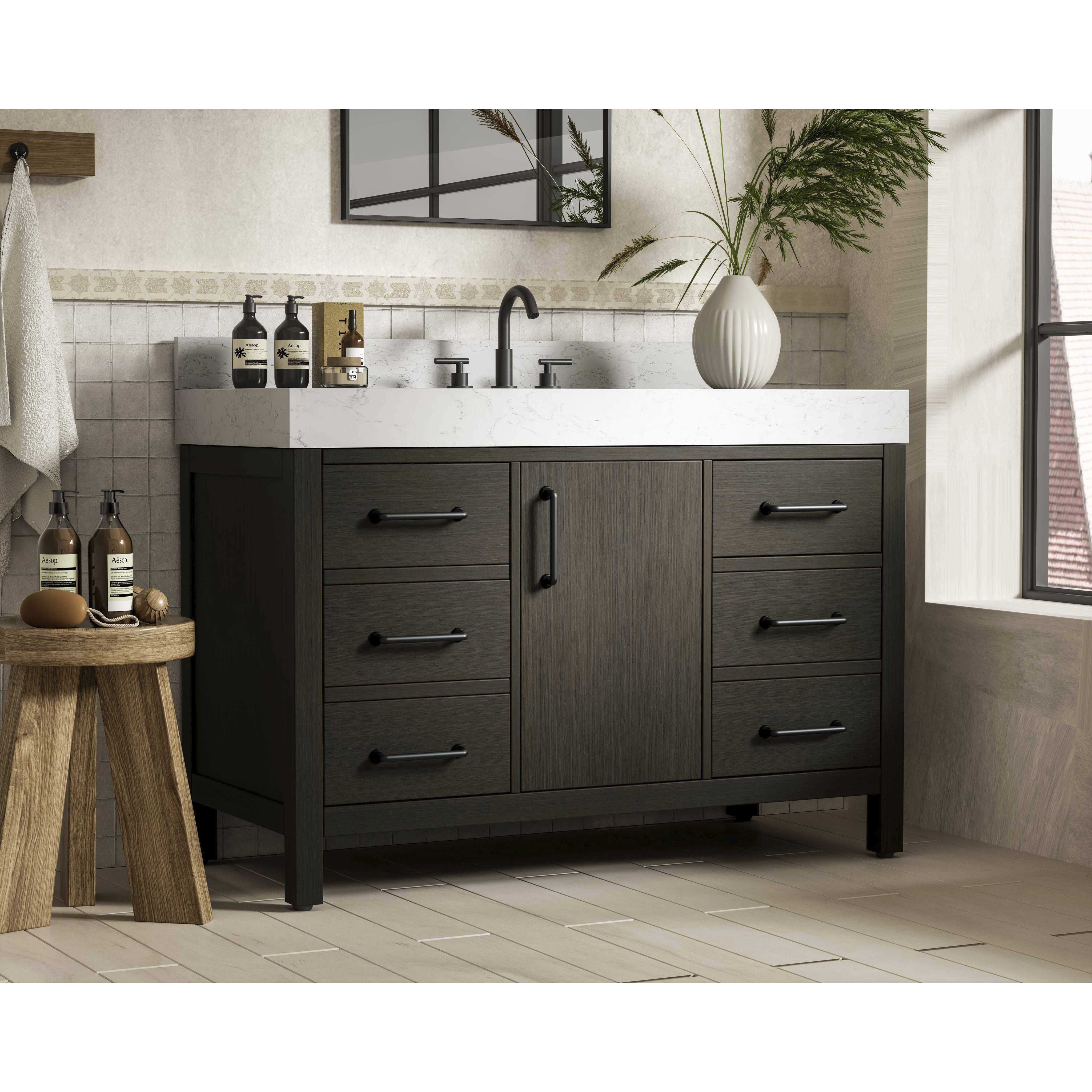 Nathan 48 X 34 inch Mocha Brown Bathroom Vanity Cabinet in Included