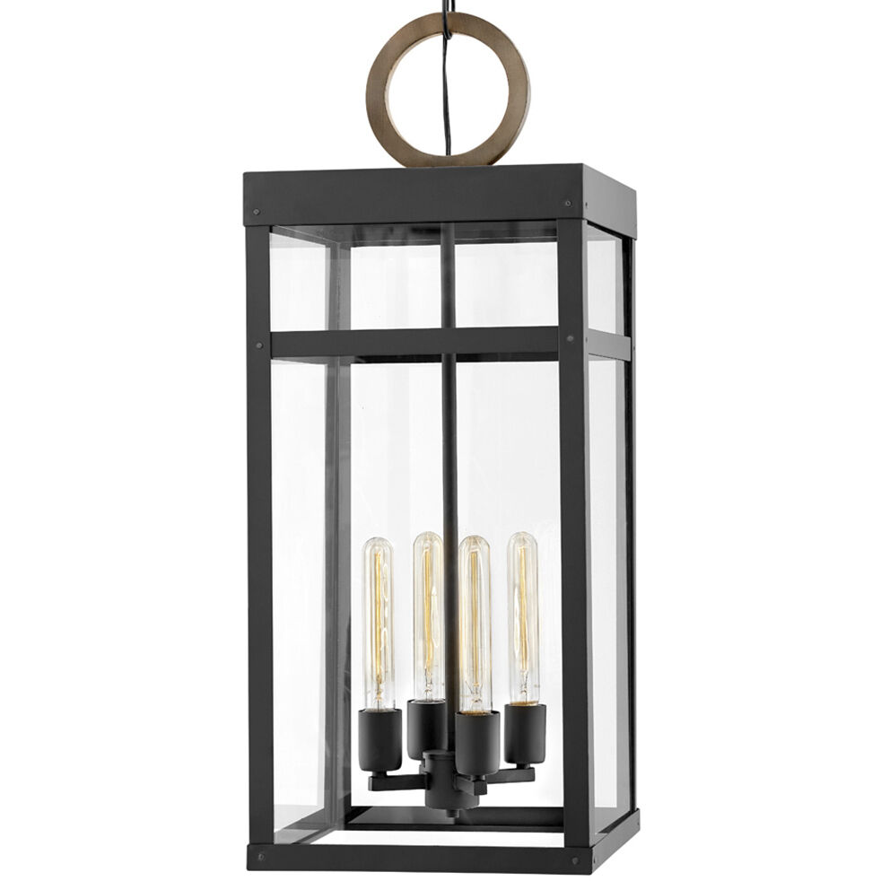 Open Air Porter LED 12 inch Black with Burnished Bronze Outdoor Hanging, Estate Series