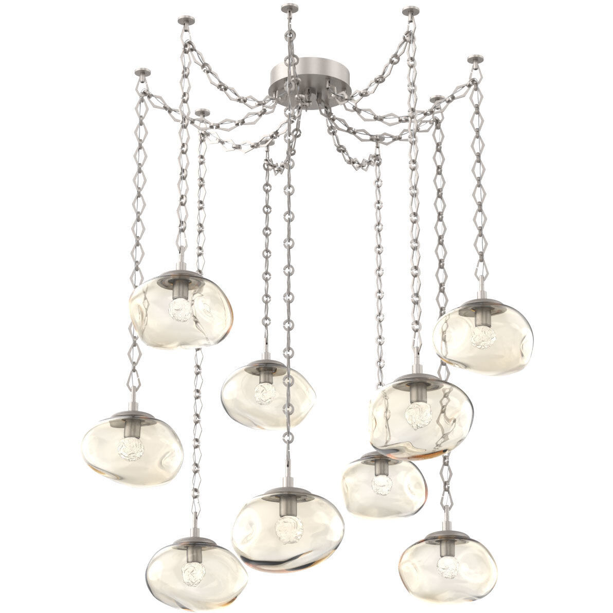 Nova LED 19 inch Beige Silver Swag Multi-Pendant Ceiling Light in 3000K LED, Floret Inner - Amber Outer, Diamond Chain