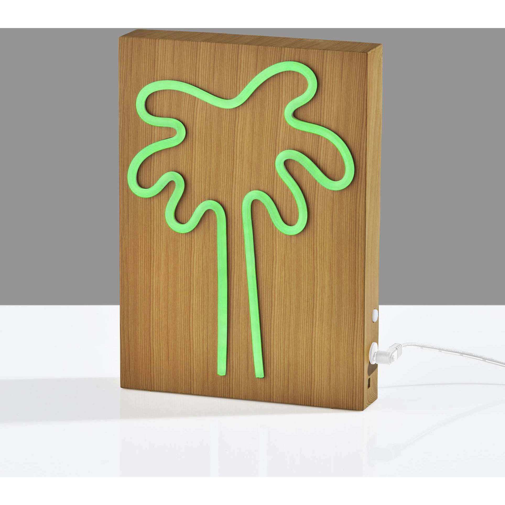 Adesso SL3720 12 Wood Framed 9 inch 0.5 watt Natural Wood Grain on Plastic Water Transfer Table Wall Lamp Portable Light Neon Palm Tree Simplee Adesso
