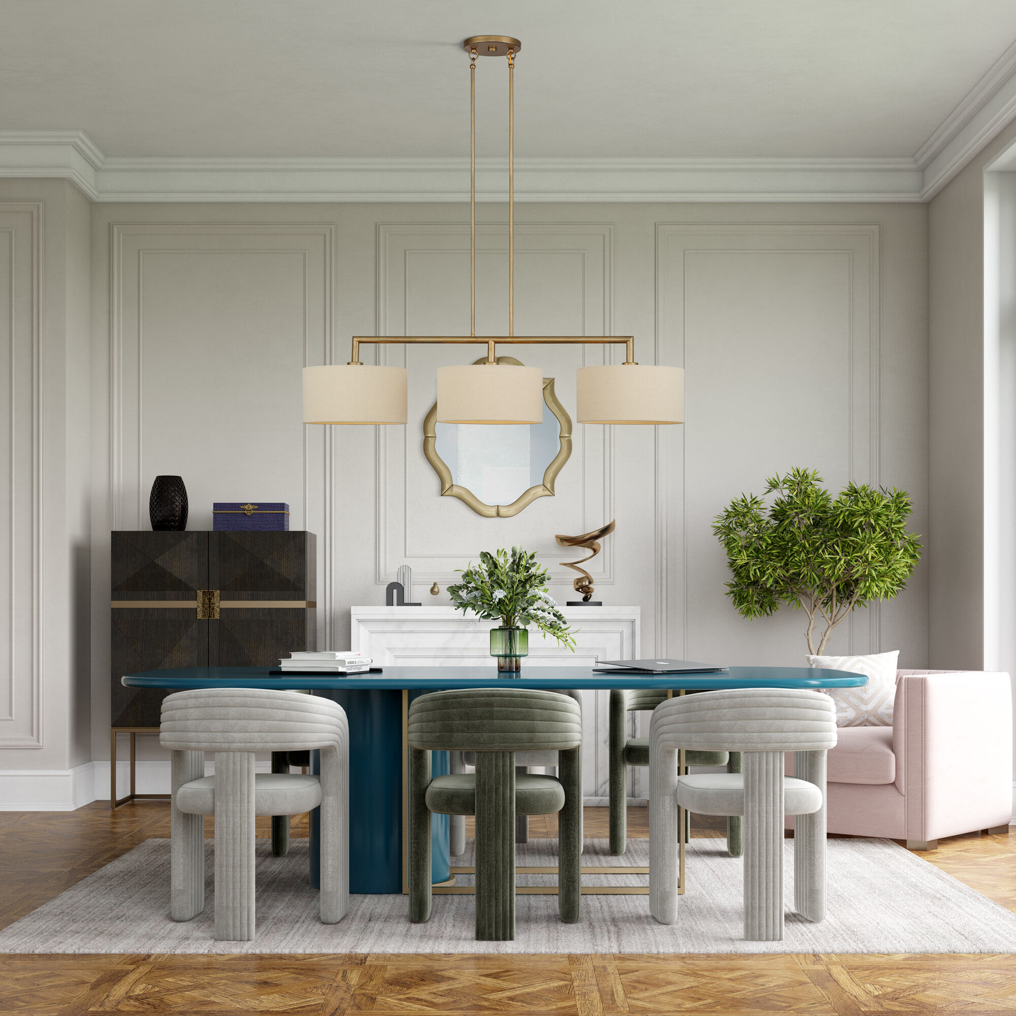 Bellingham 3 Light 51 inch Antique Gold Leaf Linear Chandelier Ceiling Light, Extra Large