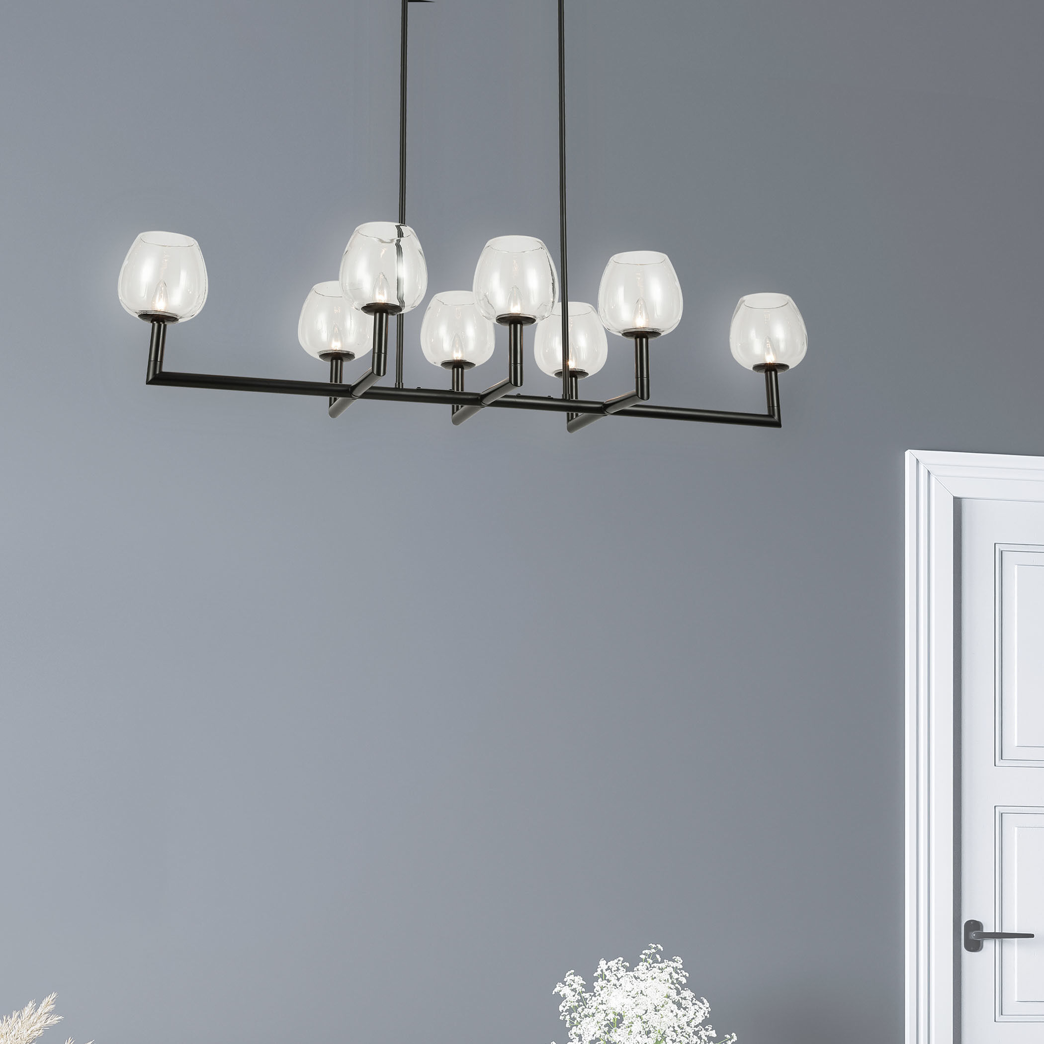Nora 8 Light 51.25 inch Matte Black with Clear Horizontal Chandelier Ceiling Light