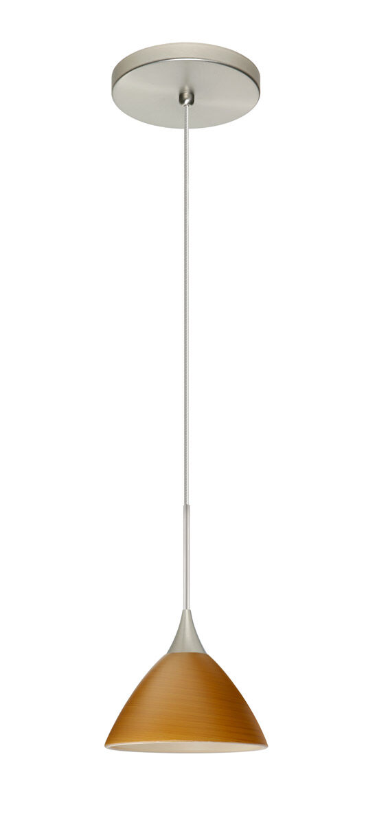 Domi LED Satin Nickel Pendant Ceiling Light in Oak Glass
