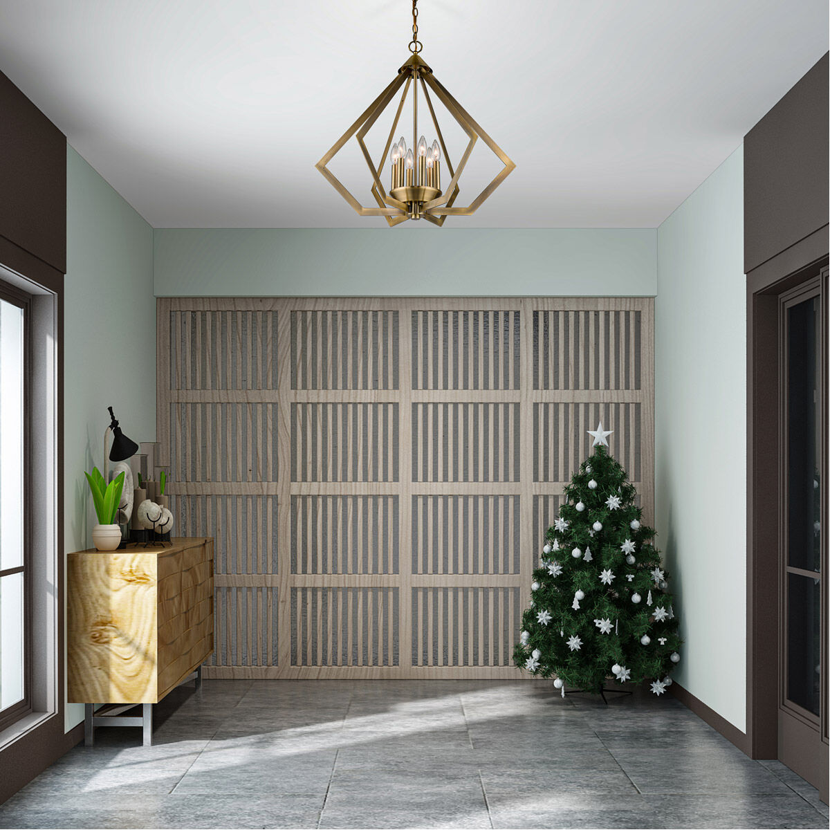 Prism 6 Light 26 inch Antique Brass Chandelier Ceiling Light