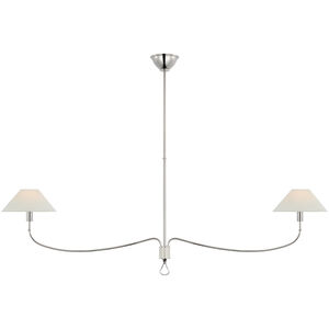 Amber Lewis Griffin LED 62 inch Polished Nickel and Parchment Leather Linear Chandelier Ceiling Light, Grande