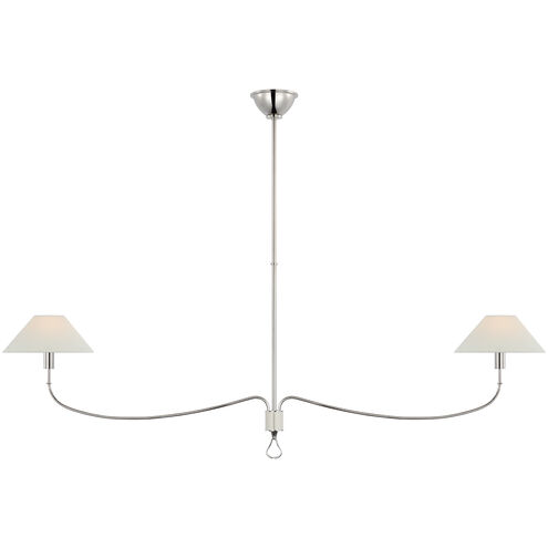 Amber Lewis Griffin LED 62 inch Polished Nickel and Parchment Leather Linear Chandelier Ceiling Light, Grande