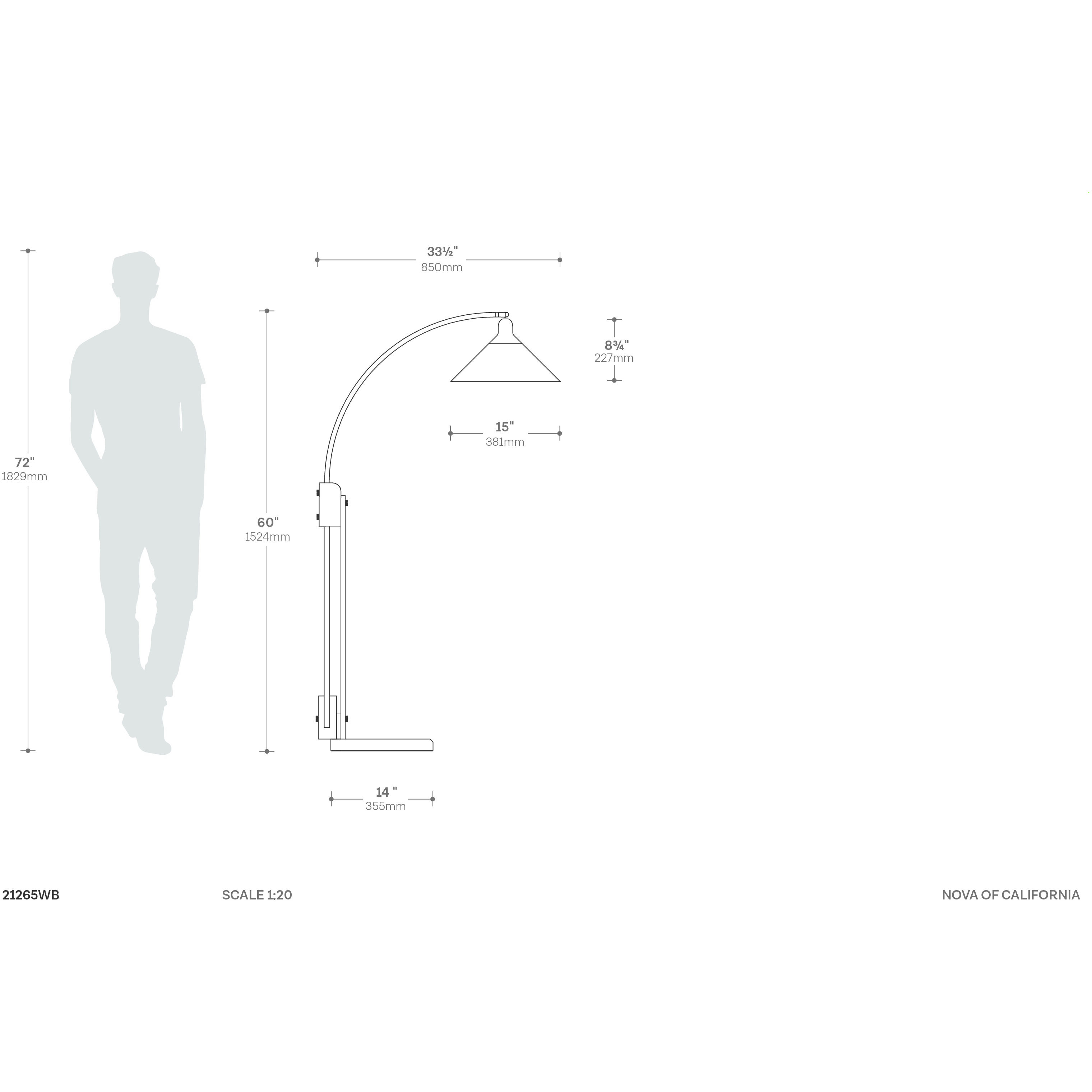 Melmar 60 inch 100.00 watt Walnut and Weathered Brass with Black Arc Floor Lamp Portable Light