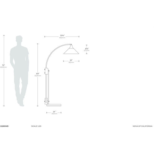 Melmar 60 inch 100.00 watt Walnut and Weathered Brass with Black Arc Floor Lamp Portable Light