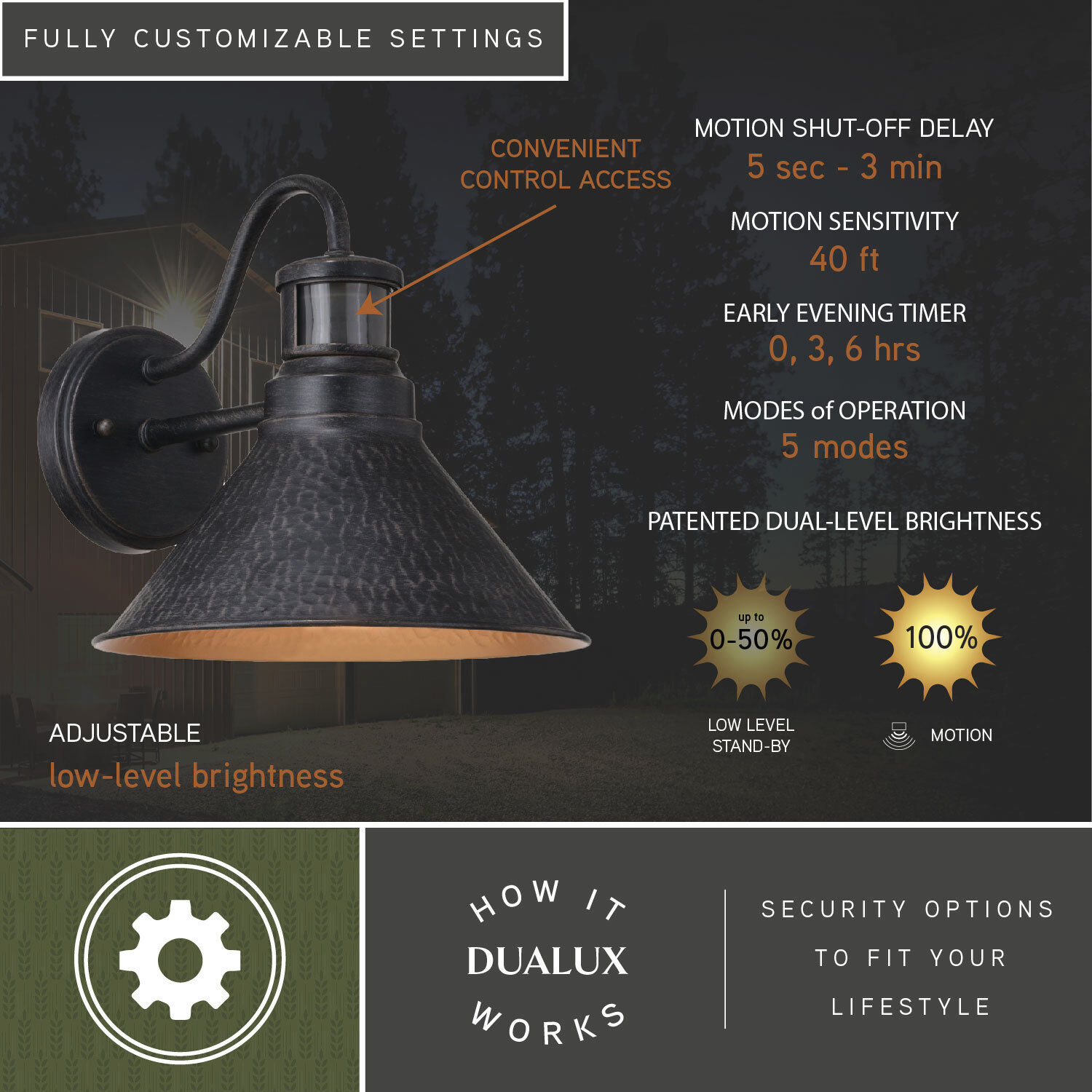 Outland Aged Iron and Light Gold Outdoor Motion Sensor