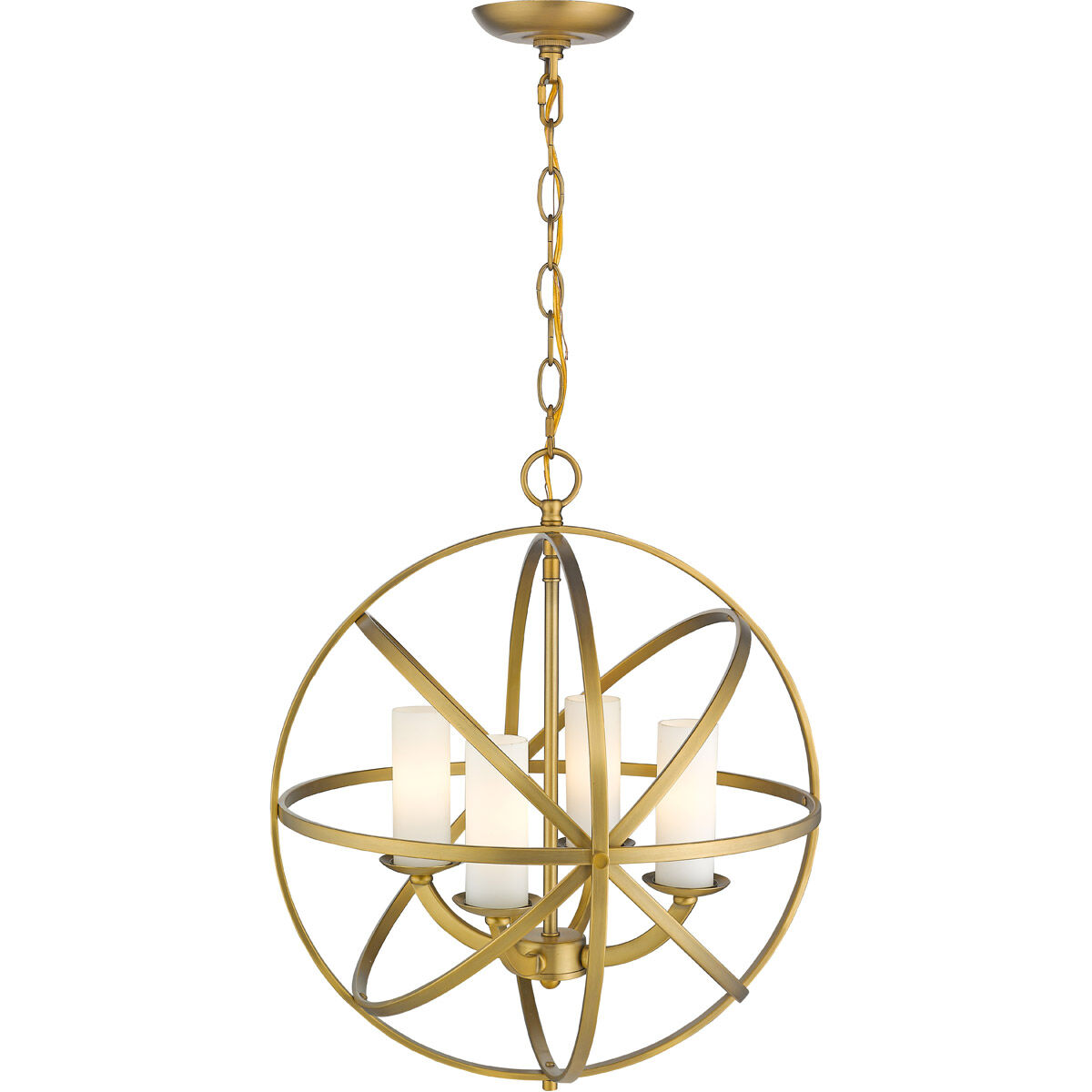 Aranya 4 Light 18.25 inch Heirloom Brass Chandelier Ceiling Light in 10, White Glass