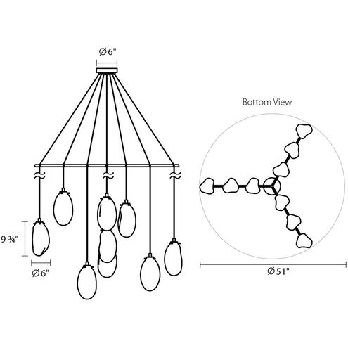 Liquid LED 51 inch Satin Black Pendant Ceiling Light in Smoke Fade Glass