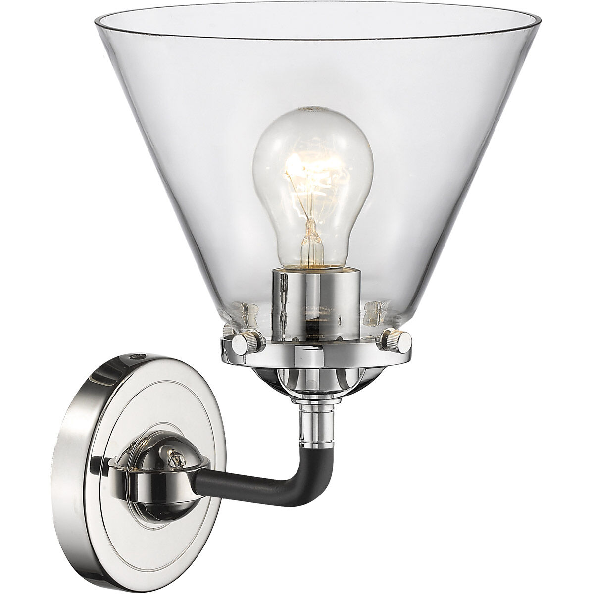 Nouveau Large Cone 1 Light 8 inch Black Polished Nickel Sconce Wall Light in Clear Glass, Nouveau