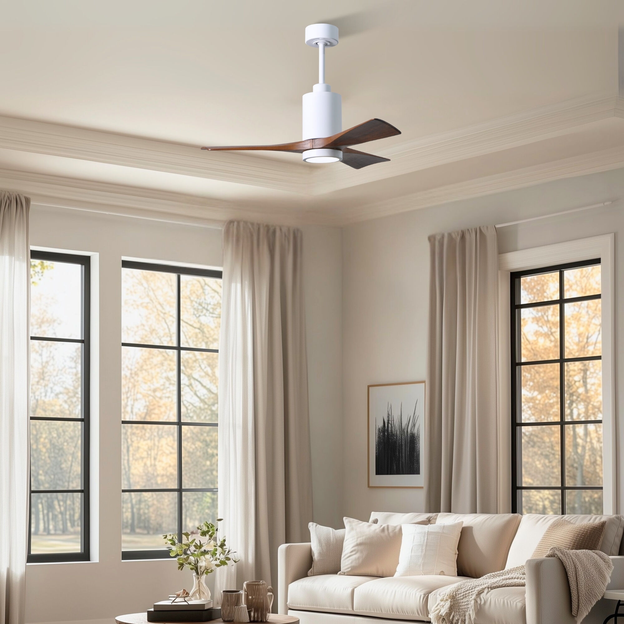 Atlas Patricia-3 42 inch Gloss White with Walnut Tone Blades Ceiling Fan, Atlas