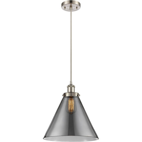 Ballston X-Large Cone 1 Light 8 inch Brushed Satin Nickel Mini Pendant Ceiling Light in Plated Smoke Glass