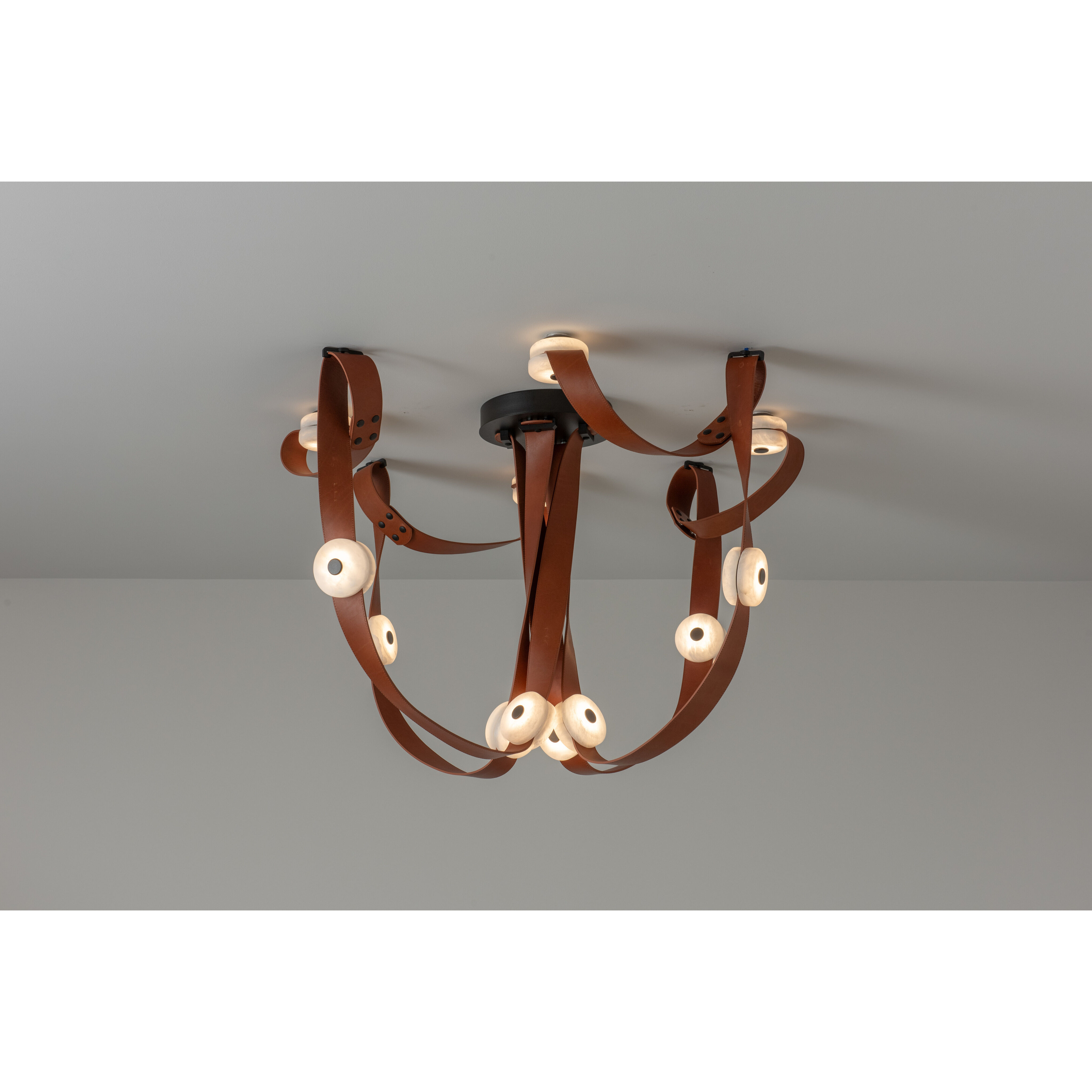 Art & Alchemy SNAPS LED 86.5 inch White Pendant Ceiling Light in White Leather with Alabaster, Large