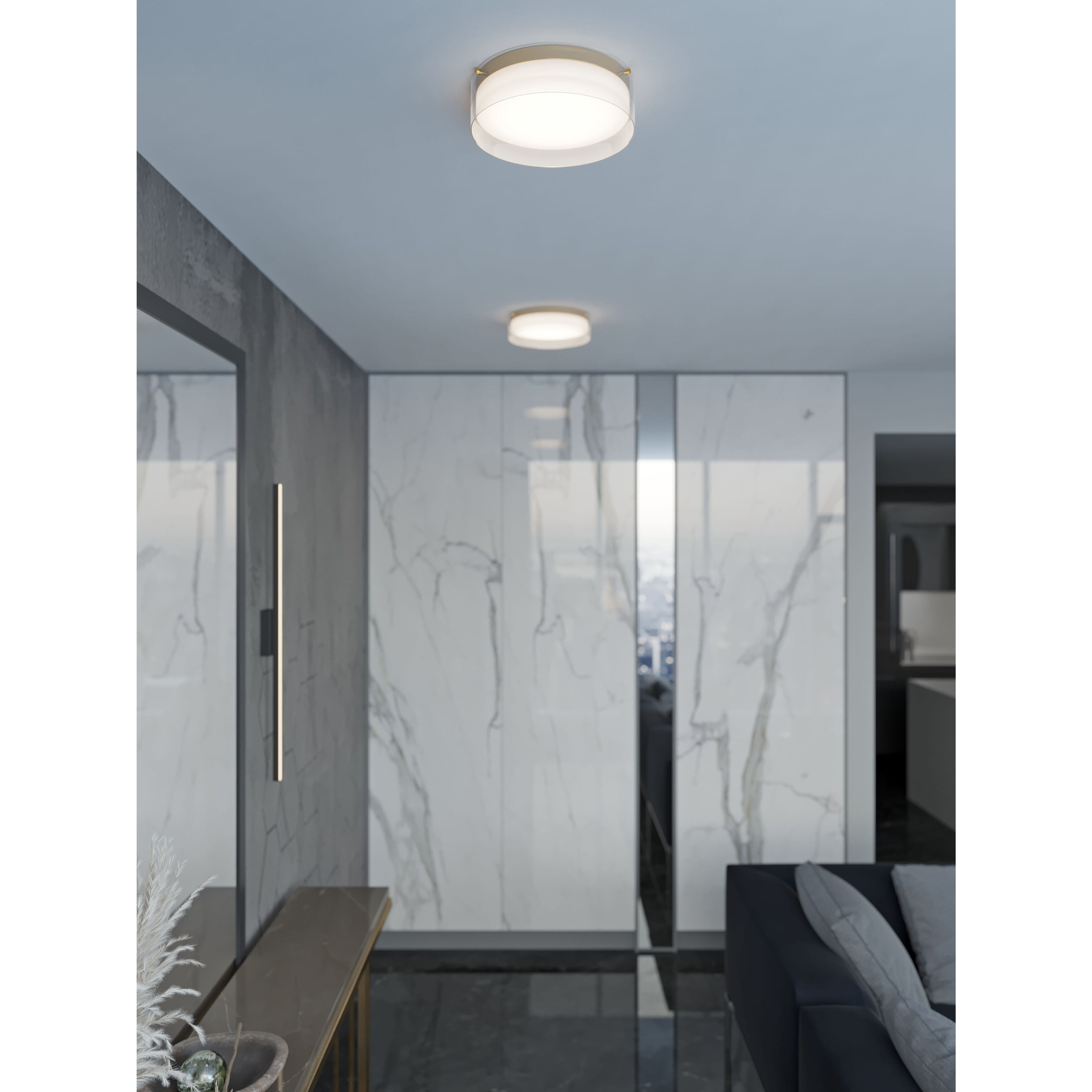 Studio LED 15.5 inch Satin Brass Flush Mount Ceiling Light