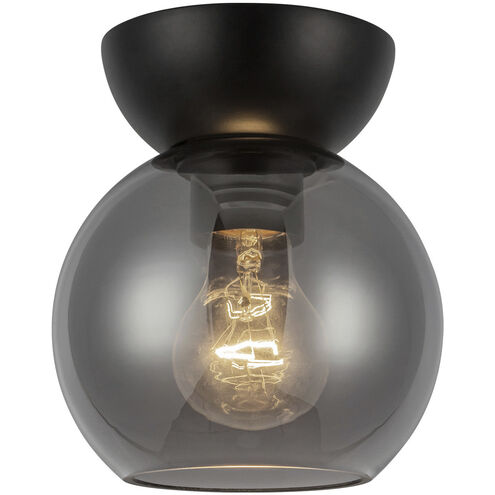 Arcadia 1 Light 6 inch Black Semi-Flush Mount Ceiling Light in Smoked Glass