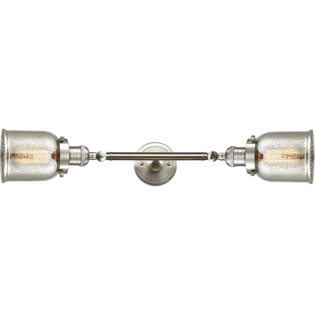 Franklin Restoration Small Bell 2 Light 15 inch Brushed Satin Nickel Bath Vanity Light Wall Light in Silver Plated Mercury Glass, Franklin Restoration