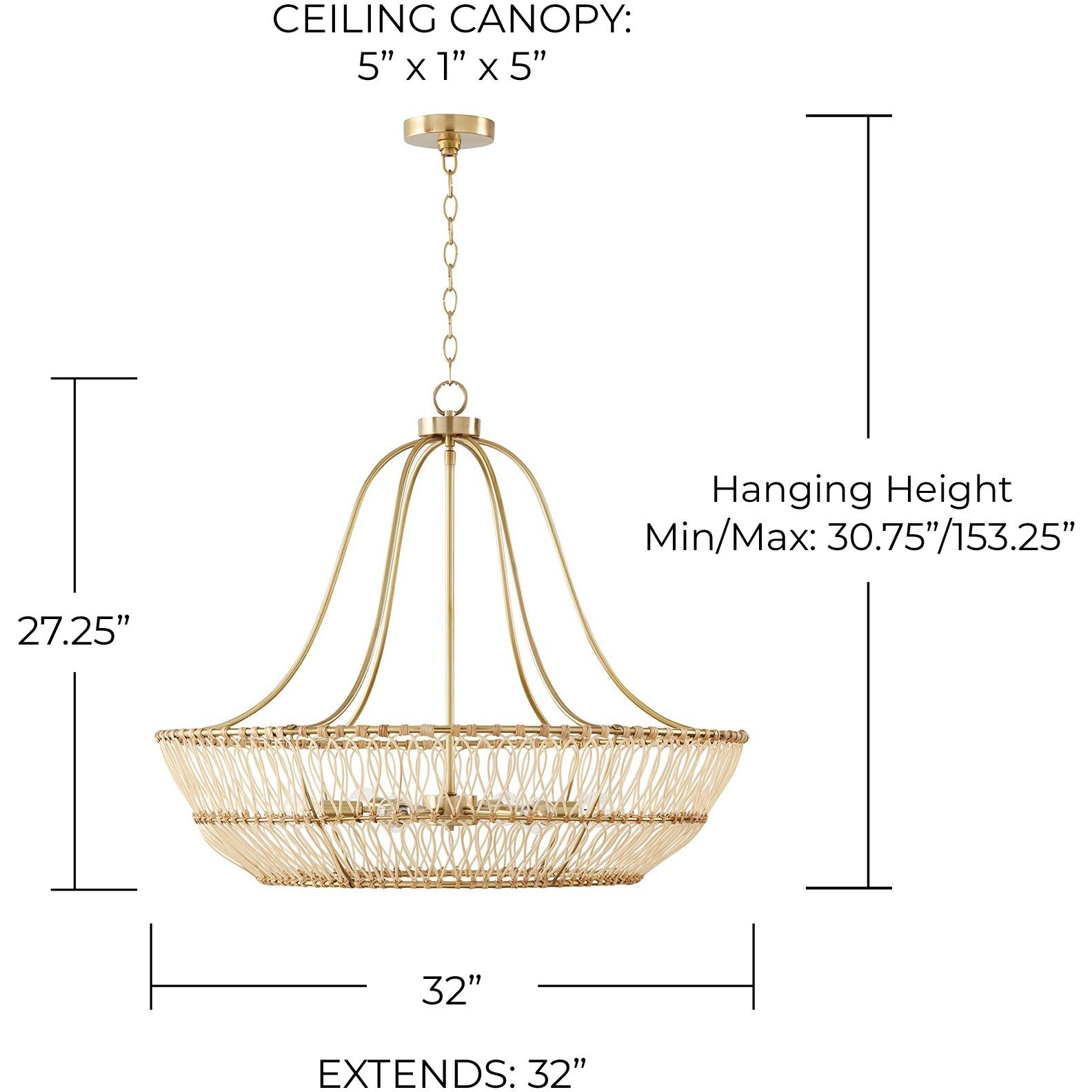 Wren 6 Light 32 inch Matte Brass Chandelier Ceiling Light