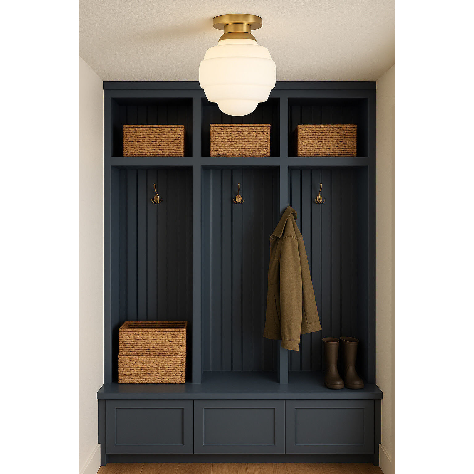 Penny 1 Light 9 inch Lacquered Brass Flush Mount Ceiling Light, Extra Small