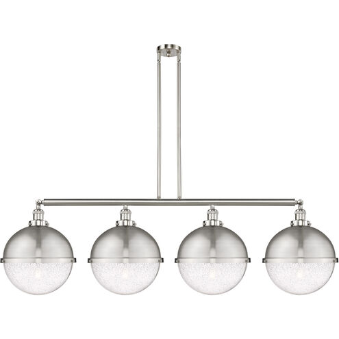 Franklin Restoration Hampden 4 Light 57.5 inch Brushed Satin Nickel Island Light Ceiling Light in Seedy Glass