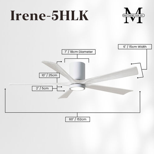 Atlas Irene-5HLK 60 inch Gloss White with Matte White Blades Ceiling Fan, Flush Mounted